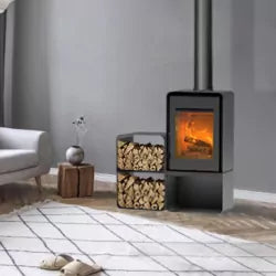 Stufa a legna Domino con portalegna e modulo a 2 ripiani - 8,5 Kw