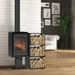Stufa a legna Domino con piedistallo e portalegna a 3 ripiani - 8,5 Kw